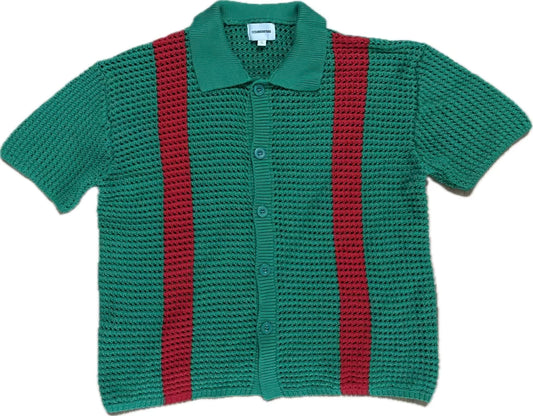 Green/Red Crochet Button-up